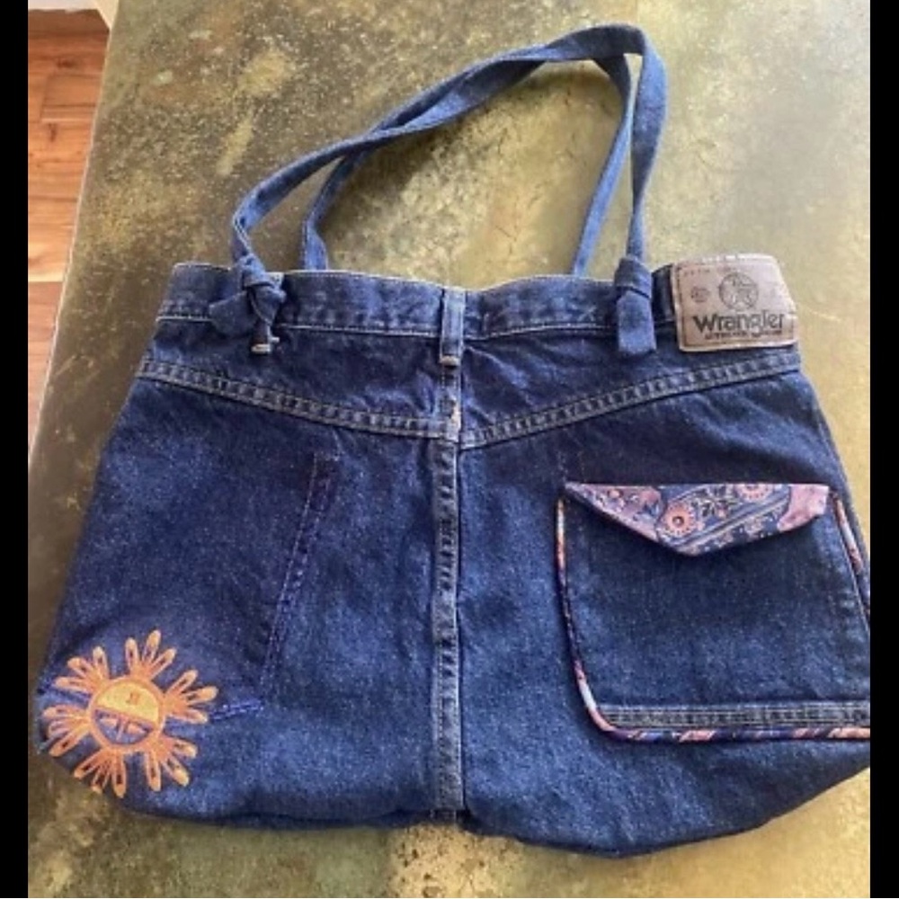 Wrangler Blue Denim Tote with Sun Embroidery